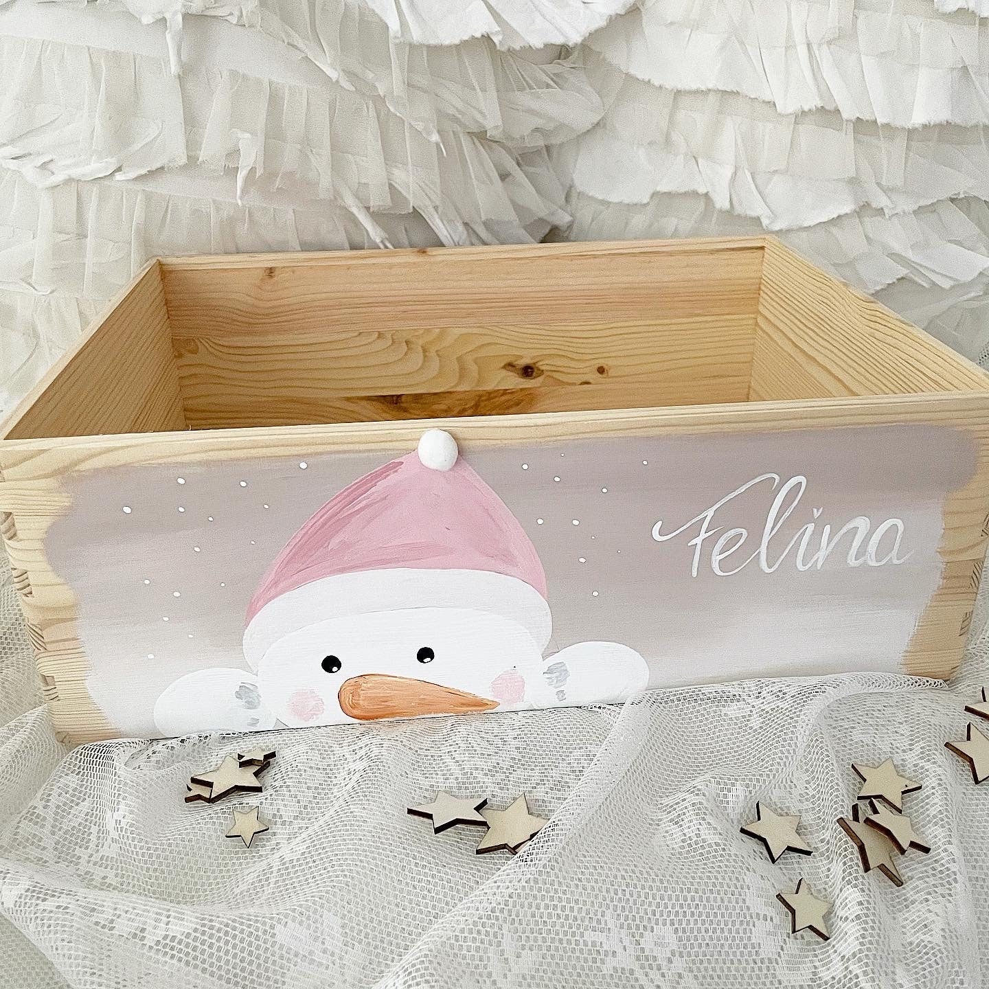 Schneemann Adventskiste rosa - Wood Kids World