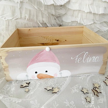 Schneemann Adventskiste rosa - Wood Kids World
