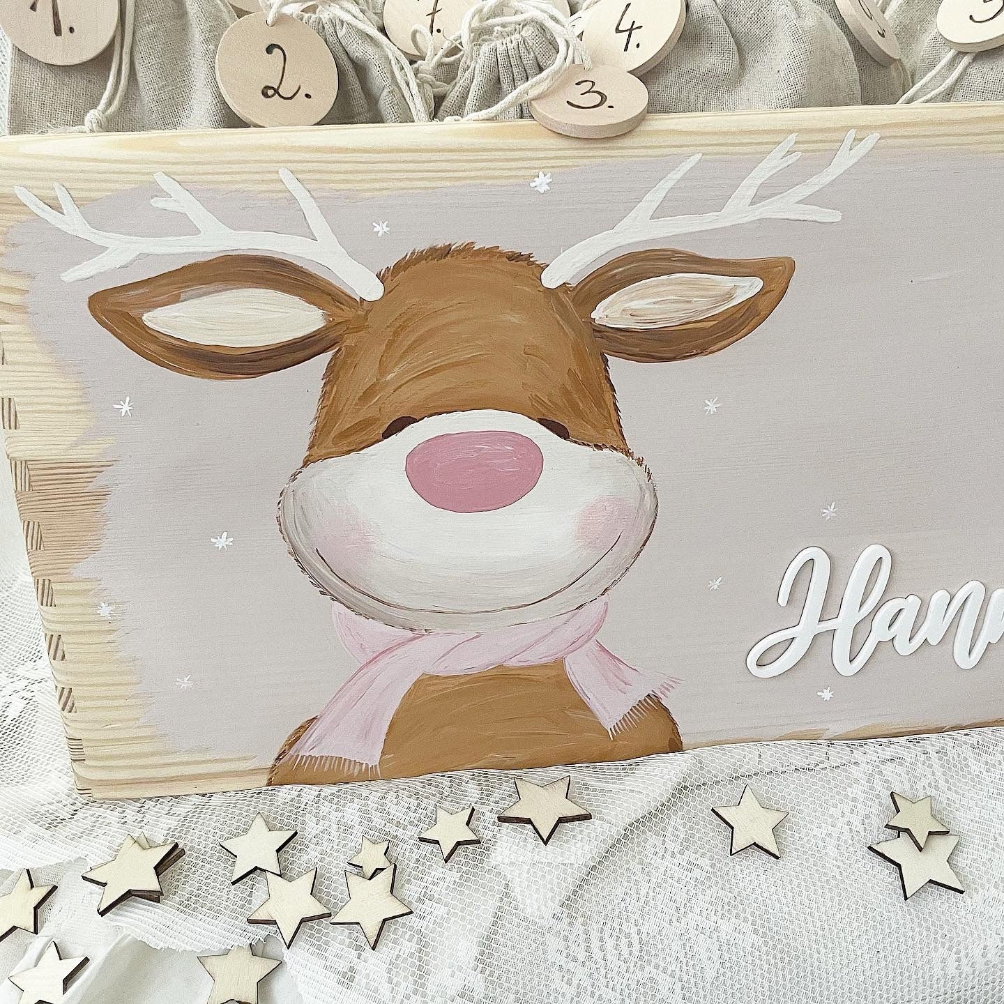 Elch Adventskiste rosa Schal - Wood Kids World