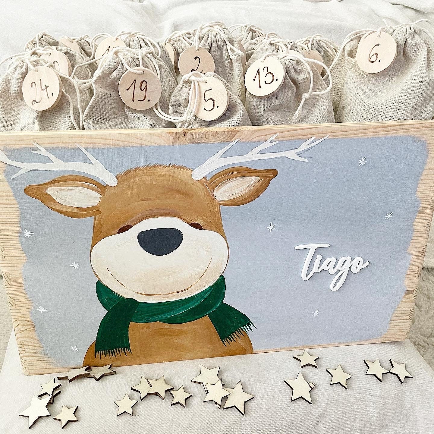 Elch Adventskiste grüner Schal - Wood Kids World