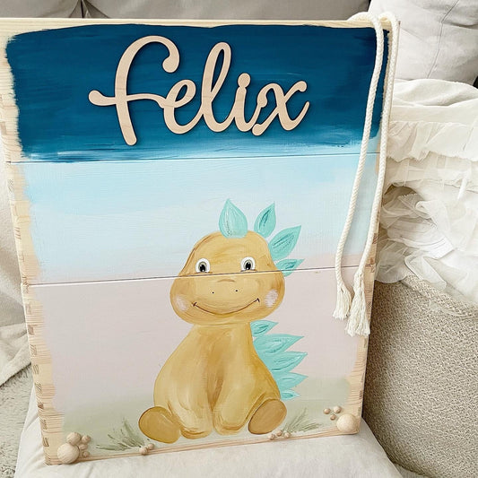 Stapelkiste Groß 3er Dino 3D Name - Wood Kids World