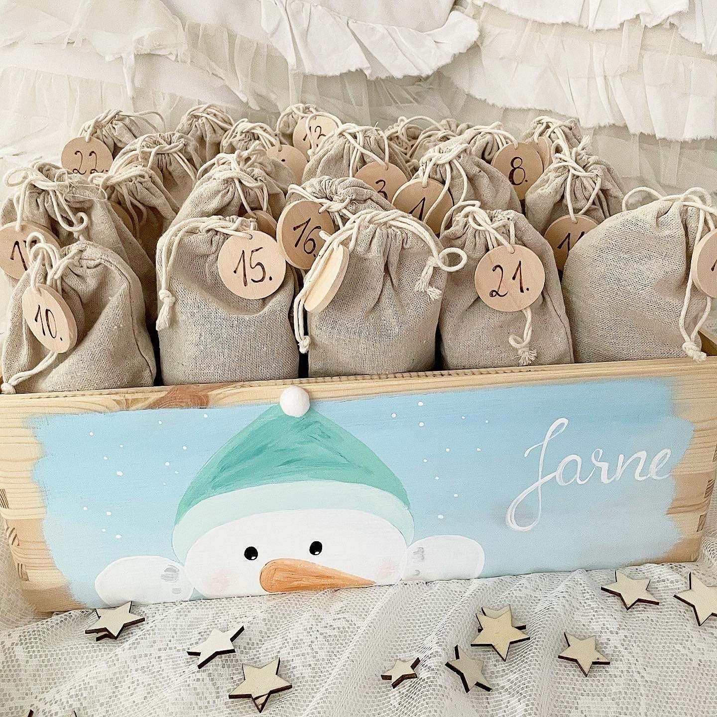 Schneemann Adventskiste mint - Wood Kids World