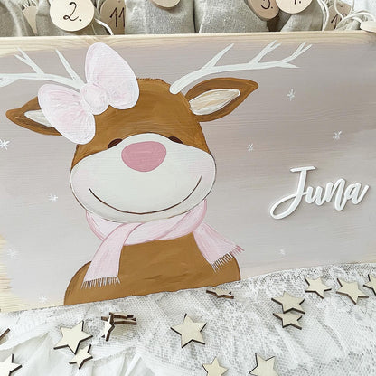Elch Adventskiste mit rosa Schleife - Wood Kids World