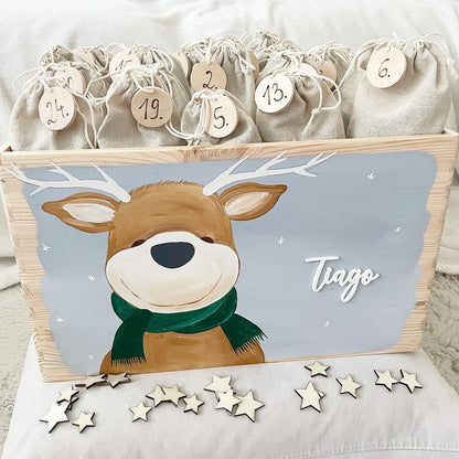 Elch Adventskiste grüner Schal - Wood Kids World