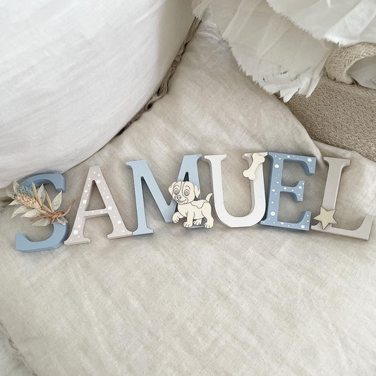 Türname Hund blau Deko - Wood Kids World