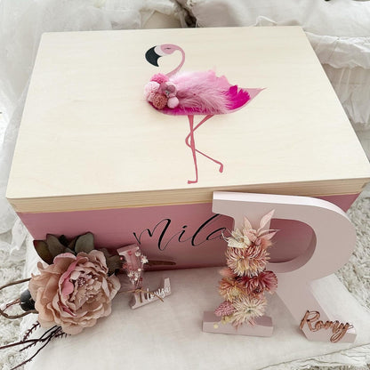 Kiste 3D Flamingo mit Blumen - Wood Kids World
