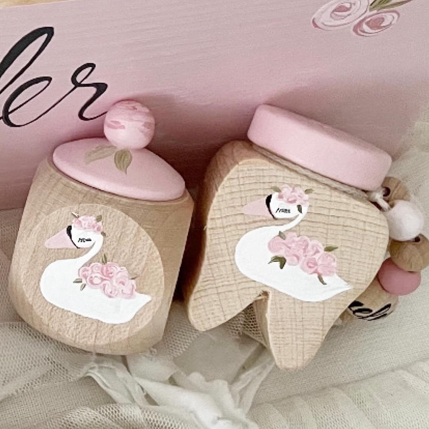 Zahndose, Lockendose Schwan mit Blume - Wood Kids World