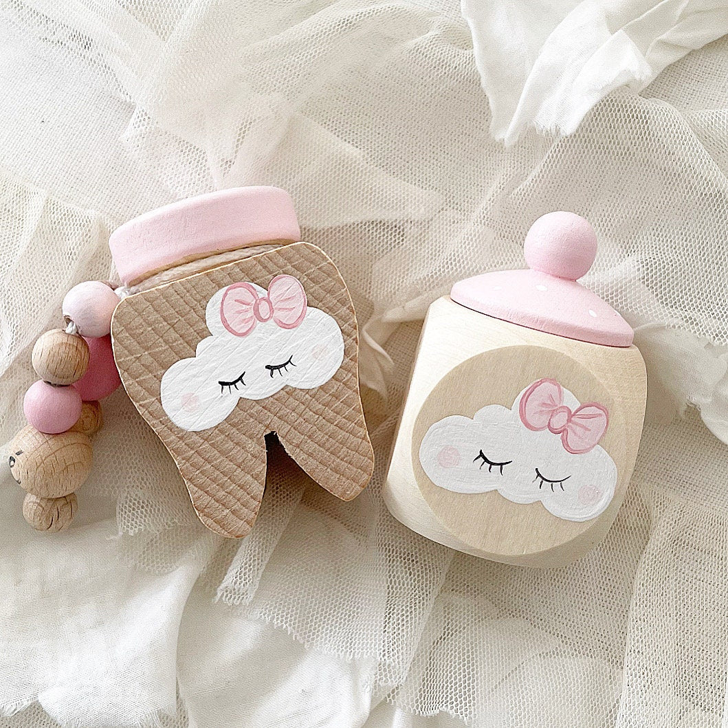 Zahndose, Lockendose Wolke mit Schleife - Wood Kids World