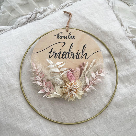 Couronne de porte rose fleurs romantiques