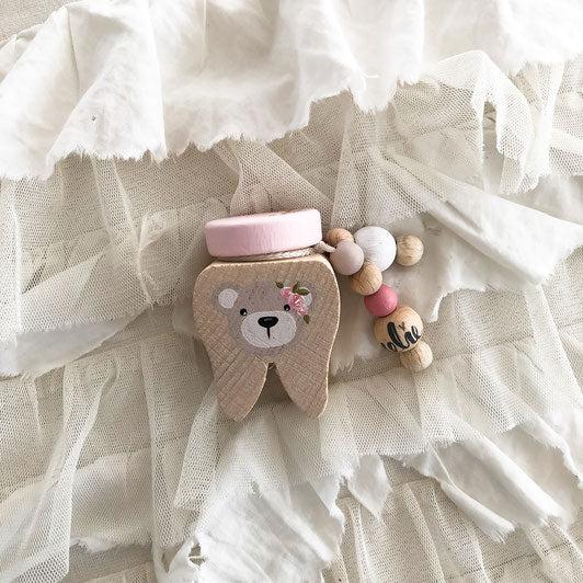 Zahndose, Lockendose Bär mit Blume - Wood Kids World