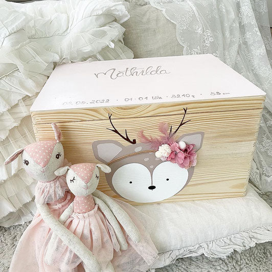 Kiste 3D Reh mit Blumen - Wood Kids World