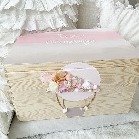Boîte ballon 3D avec fleurs dégradé rose